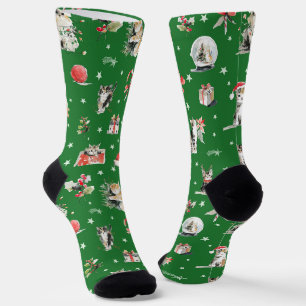 Chaussette Chats de Noël à l'aquarelle Fantaisistes