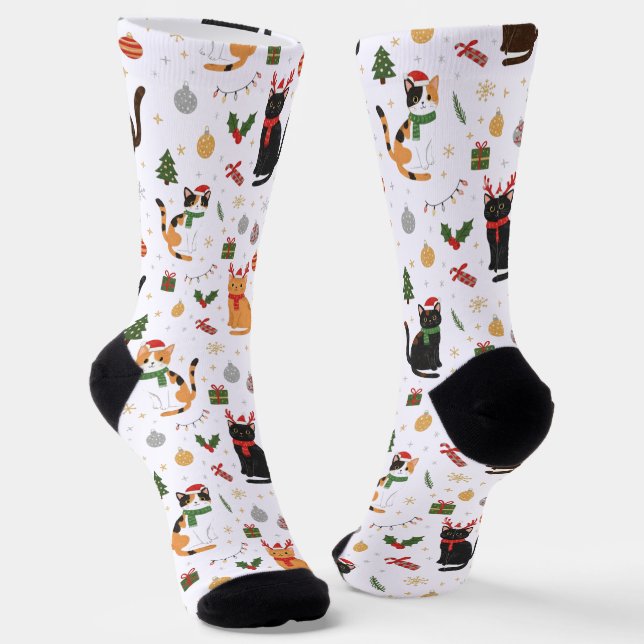 Chaussette Chats de Noël mignons et décorations de fêtes  (Angulaire)