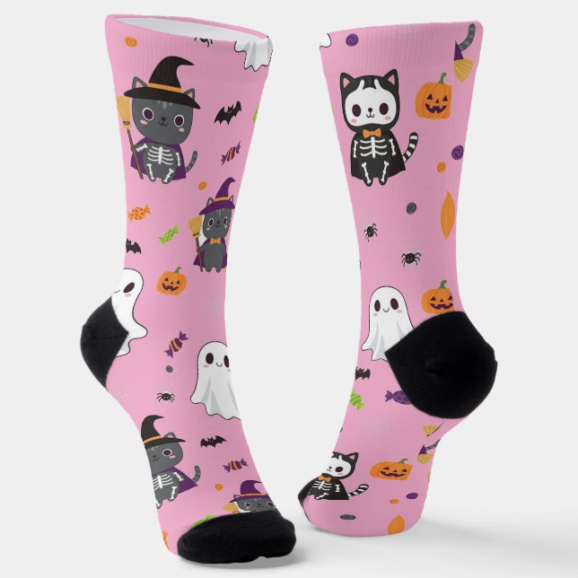 Chaussette Chats d'Halloween de Kawaii et Chaussettes Fantôme (Angulaire)