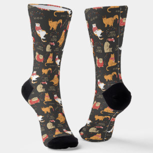 Chaussette Chats Festifs avec lumière Motif de Noël
