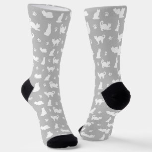 Chaussette Chats Gris et Motif Empreintes de Patte