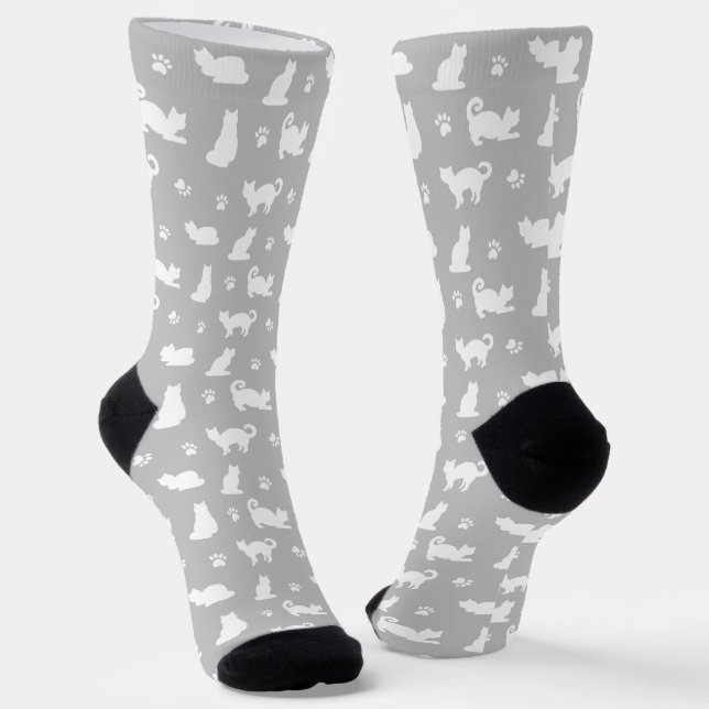Chaussette Chats Gris et Motif Empreintes de Patte (Angulaire)
