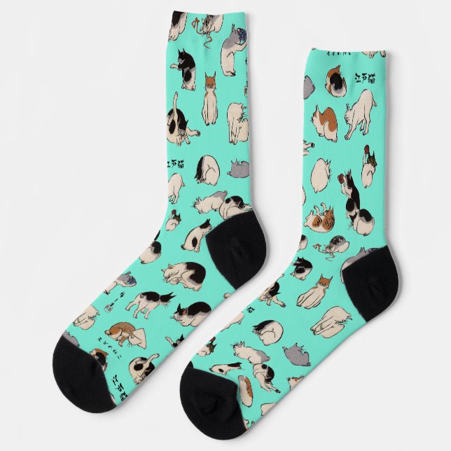 Chaussette Chats japonais (Couleur de fond personnalisable) (Gauche)