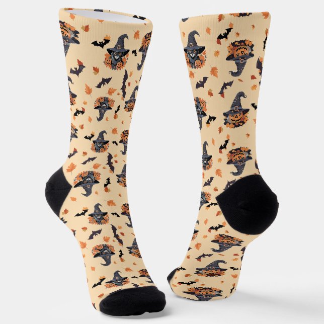 Chaussette Chats Mignons Chauve-Souris & Citrouilles Hallowee (Angulaire)