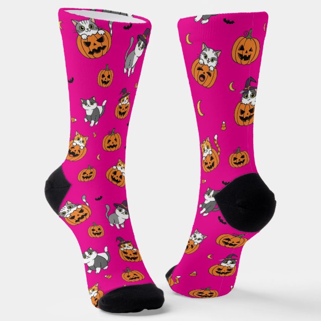 Chaussette Chats mignons et Chaussettes d'Halloween Citrouill (Angulaire)