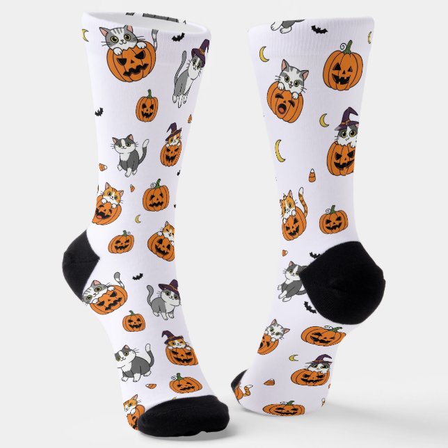 Chaussette Chats mignons et Chaussettes d'Halloween Citrouill (Angulaire)