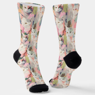Chaussette Chats pastel motif coloré