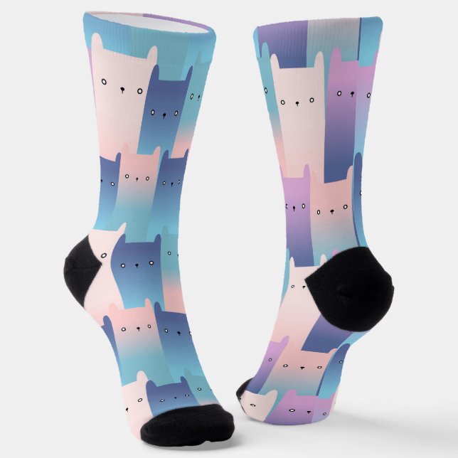 Chaussette Chats roses violets sans couture (Angulaire)