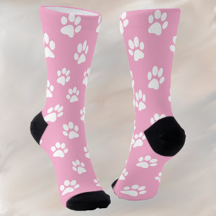 Chaussette Chatte blanc empreintes de pattes rose chaussettes
