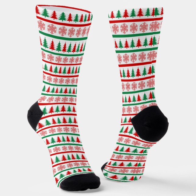 Chaussette Chaussettes à impression d'arbres de Noël et de fl (Angulaire)