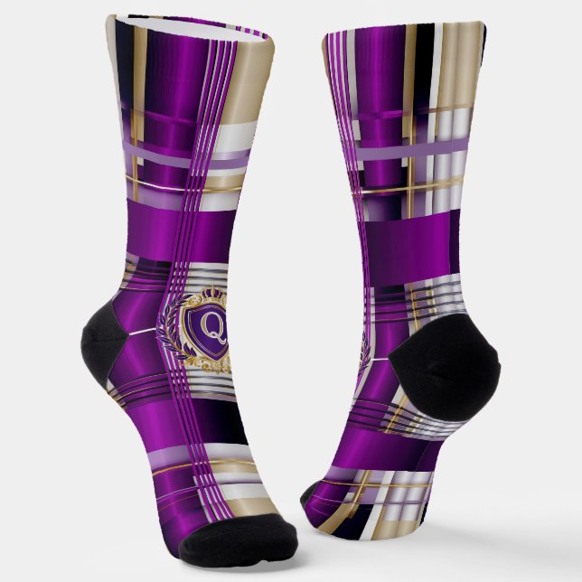 Chaussette Chaussettes à monogramme à carreaux violet royal (Angulaire)
