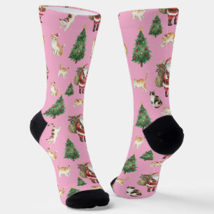 Chaussette Chaussettes à motif chats mignons et arbres de Noë
