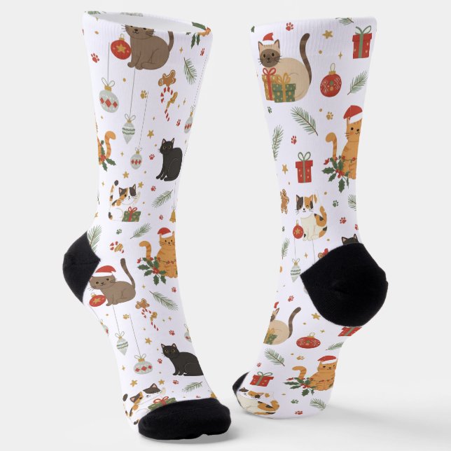 Chaussette Chaussettes à motif de chat de Noël fantaisiste (Angulaire)
