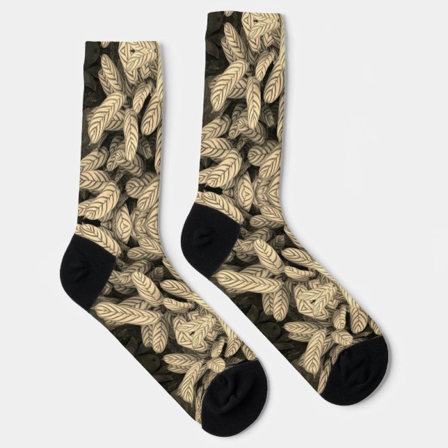 Chaussette Chaussettes à motif de feuille noir et blanc (Droite)