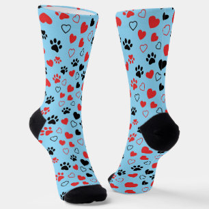 Chaussette Chaussettes à motif empreinte de patte et cœur rou