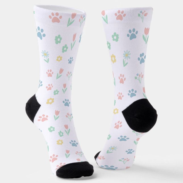 Chaussette Chaussettes à motif empreinte de patte et fleurs p (Angulaire)