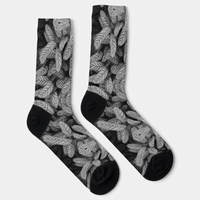 Chaussette Chaussettes à motif feuille noir et blanc (Droite)
