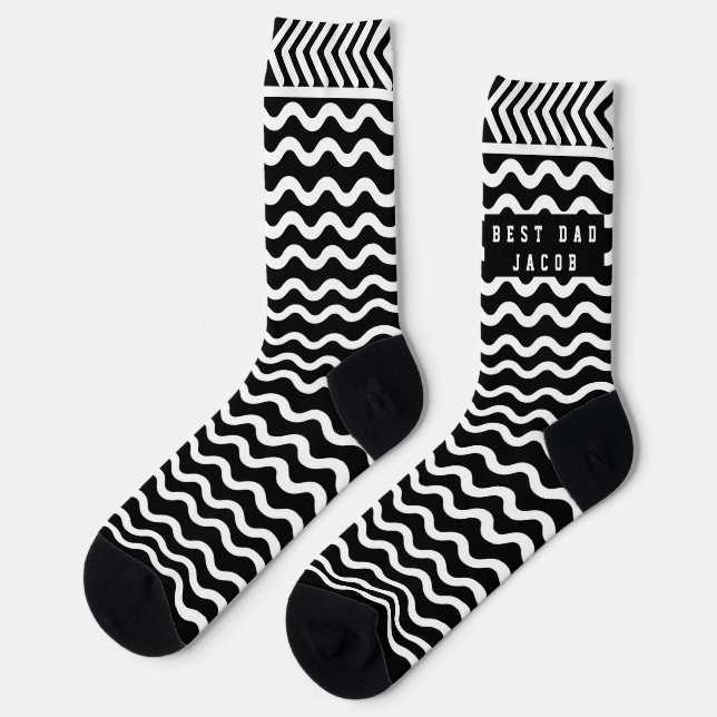 Chaussette Chaussettes à motif ondulé rouge avec nom de papa  (Gauche)