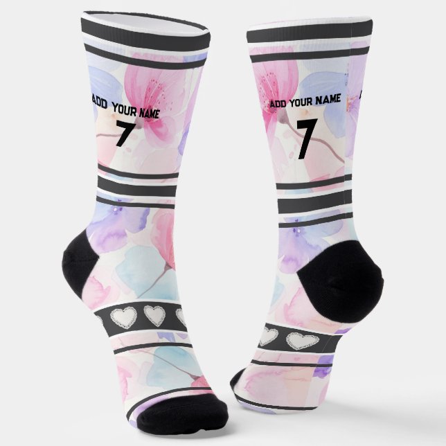 Chaussette Chaussettes à numéro de nom - Fleur rose (Angulaire)