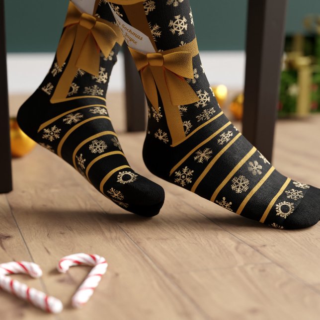 Chaussette Chaussettes à rayures flocon de neige avec nœud co (Give the gift of festive socks this Holiday Season. Just add your name!)