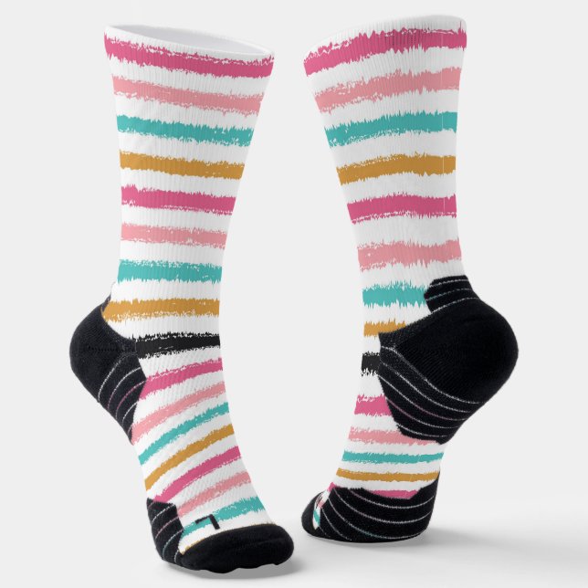 Chaussette Chaussettes à rayures sarcelle rose pêche dessinée (Angulaire)