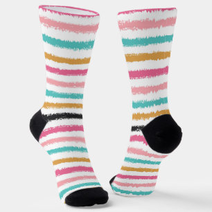 Chaussette Chaussettes à rayures sarcelle rose pêche dessinée
