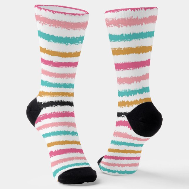 Chaussette Chaussettes à rayures sarcelle rose pêche dessinée (Angulaire)