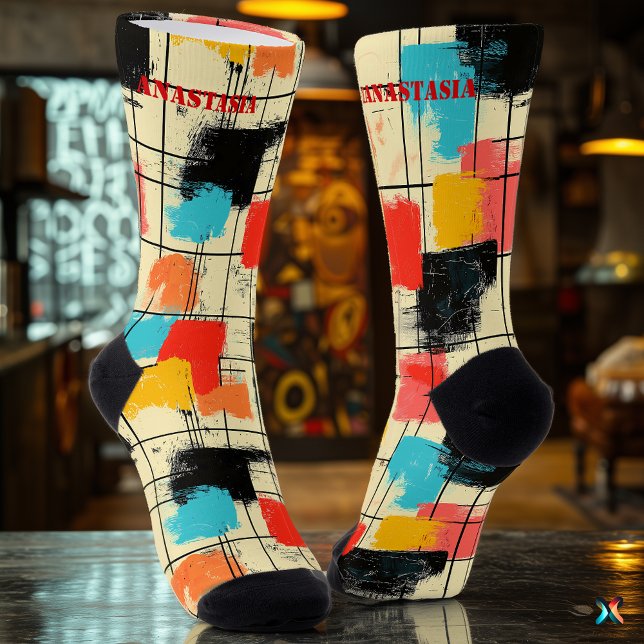Chaussette Chaussettes Abstraites à brosse avec blocs de coul (Créateur téléchargé)