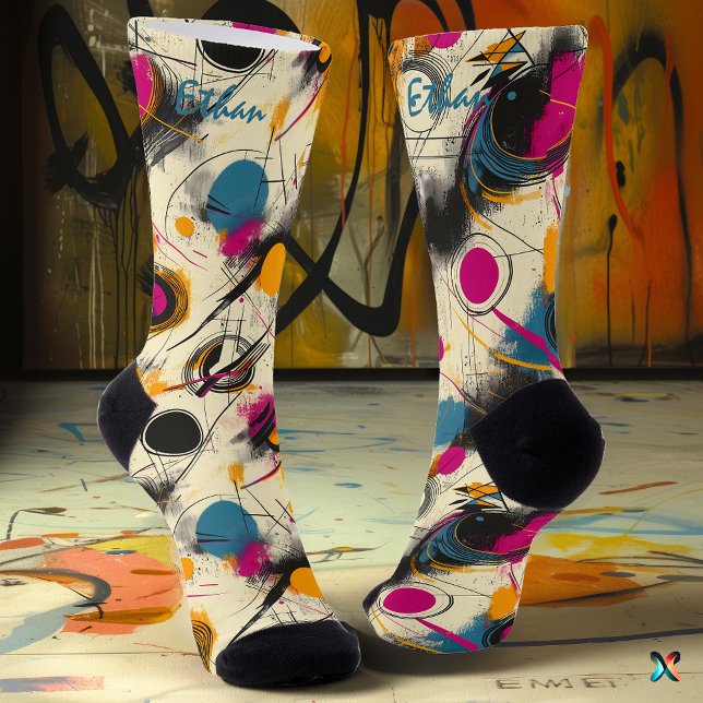 Chaussette Chaussettes Abstraites dynamiques en Magenta, Turq (Créateur téléchargé)