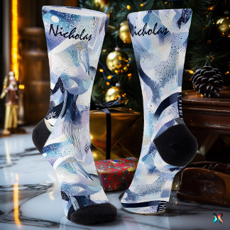 Chaussette Chaussettes abstraites hivernales enneigées en ble