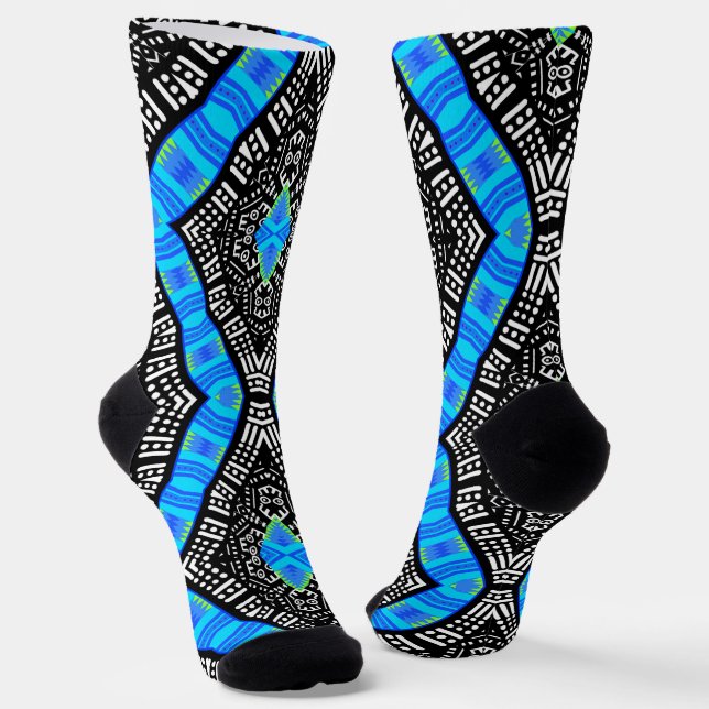 Chaussette Chaussettes Afro Pop Colorées Noir Et Bleu Kente (Angulaire)
