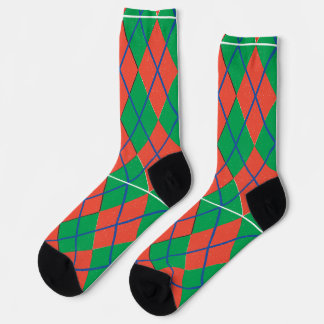 Chaussette Chaussettes Argyle Rouge et Vert avec Lignes Bleue