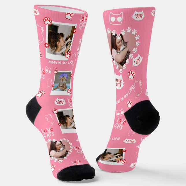 Chaussette Chaussettes avec collage de photos de chat personn (Angulaire)