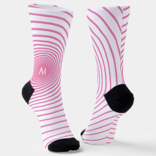 Chaussette Chaussettes blanches à rayures rose monogramme - C