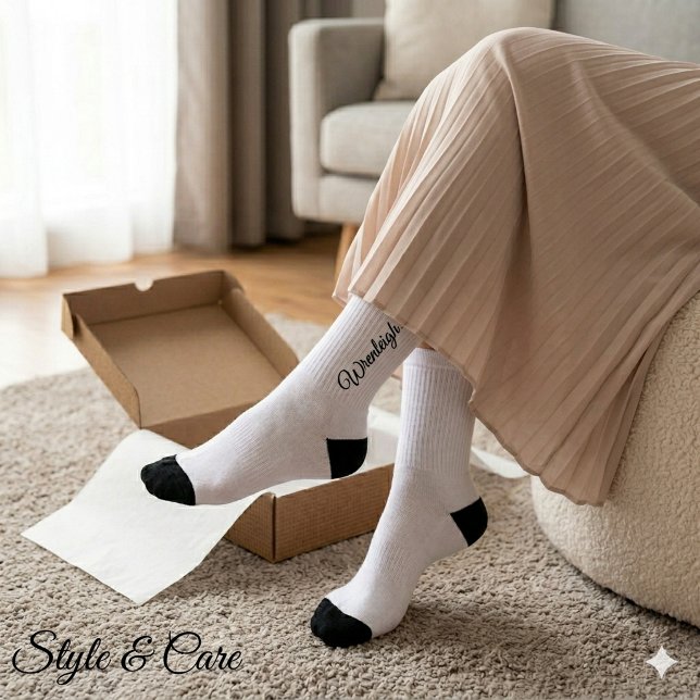 Chaussette Chaussettes blanches durables personnalisées avec  (White Sustainable Crew Socks Custom Name Gift Sock)