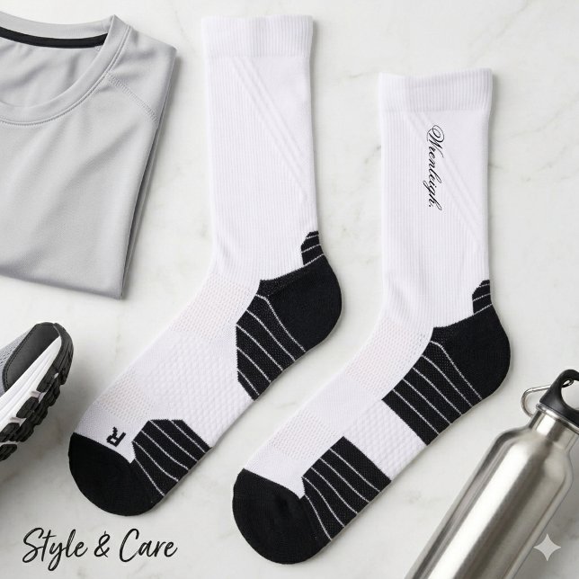Chaussette Chaussettes blanches personnalisées Nom personnali (Personalized White Socks Custom Name Fashion Gift)