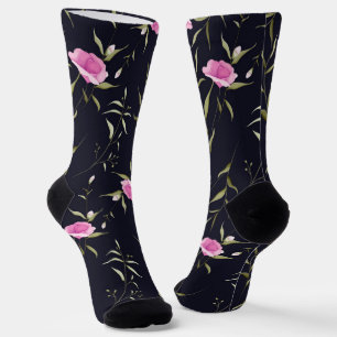 Chaussette Chaussettes bleu marine avec un motif floral rose