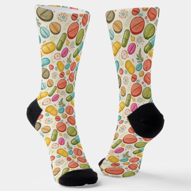 Chaussette Chaussettes Boho en pharmacie avec fleurs et pilul (Angulaire)