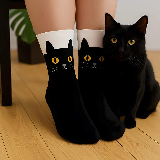 Chaussette Chaussettes Chat Noir Cadeau pour les Amateurs de  (Custom These black cat socks are the purr-fect gift for any cat lover. Featuring a sleek feline )