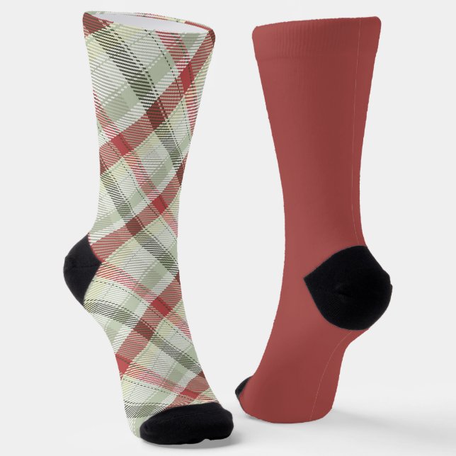 Chaussette Chaussettes Chaudes Rouge Vert Vintage Noël Plaid (Angulaire)