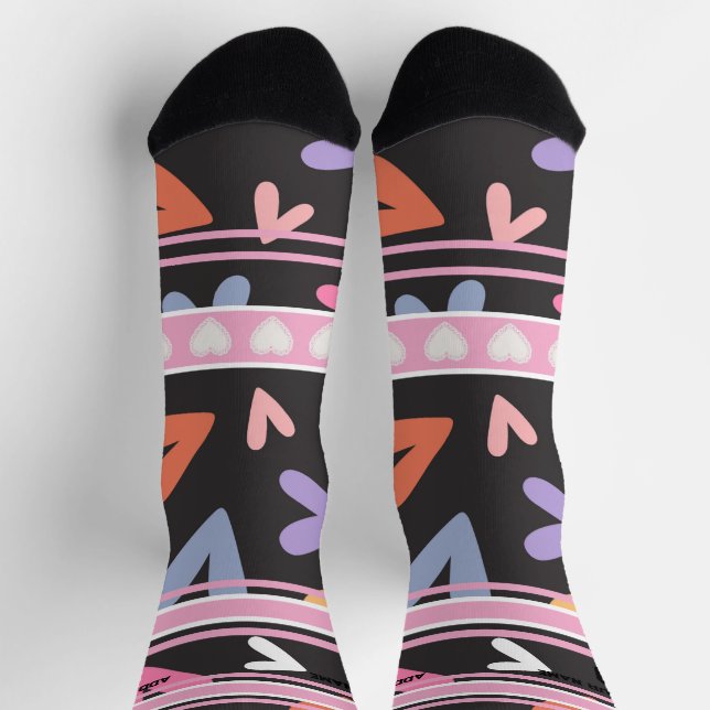 Chaussette Chaussettes cœur à numéro de nom Black & Pink (Haut)