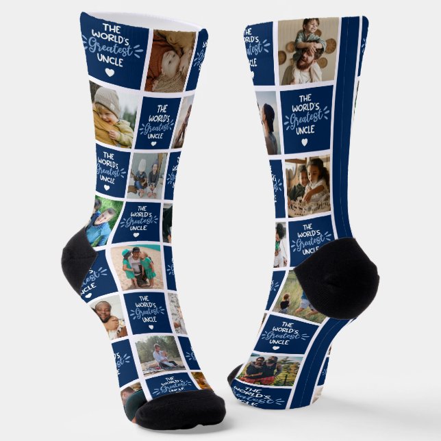 Chaussette Chaussettes Collage Photo Uncle Blue du monde (Angulaire)