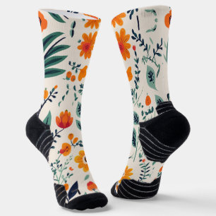 Chaussette Chaussettes colorées avec un motif floral d'orange