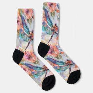Chaussette Chaussettes d'aquarelle avec libellules et fleurs