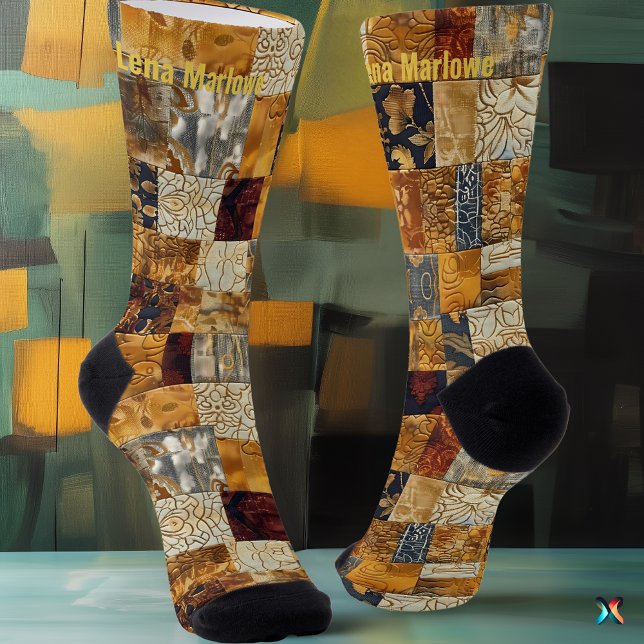 Chaussette Chaussettes d'art en patchwork doré – Dessin éléga (Créateur téléchargé)
