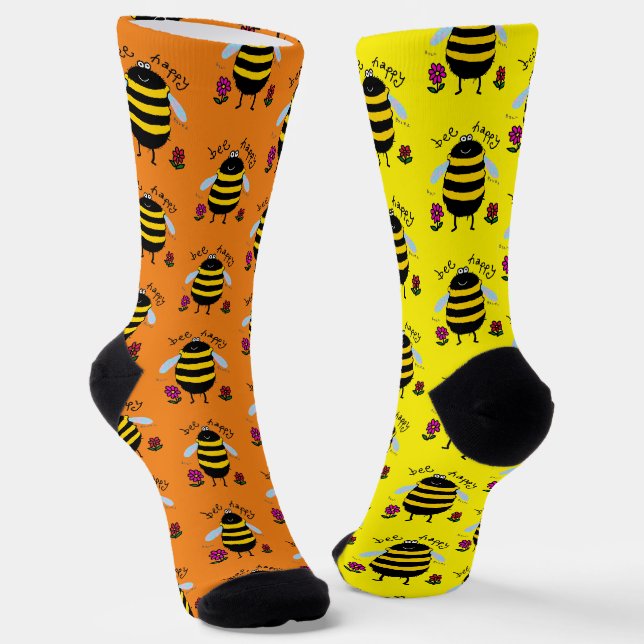 Chaussette Chaussettes de Bee Happy Cartoon Bee (Angulaire)