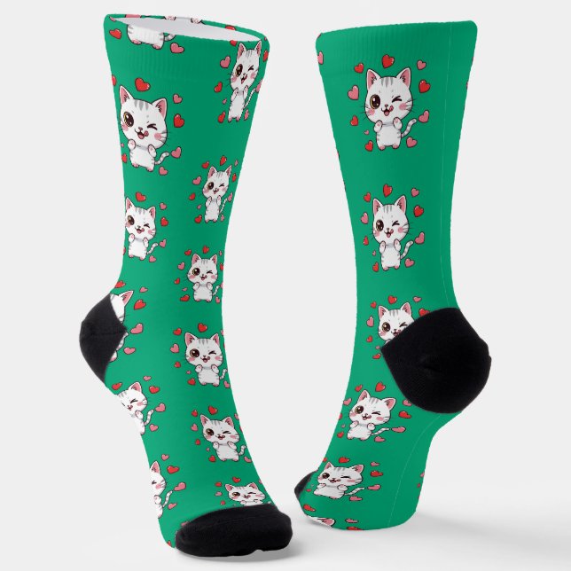 Chaussette Chaussettes de chat mignonnes avec Coeurs - Cadeau (Angulaire)