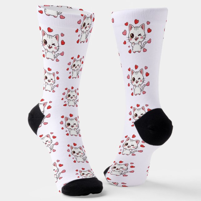 Chaussette Chaussettes de chat mignonnes avec Coeurs - Cadeau (Angulaire)