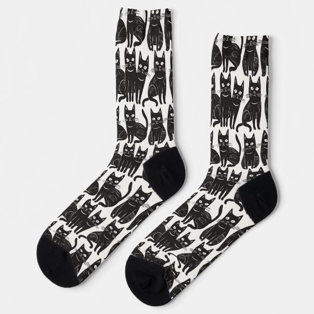 Chaussette Chaussettes de chat Noir amusantes (Gauche)