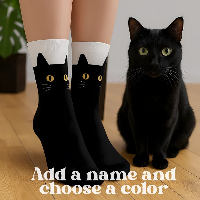 Chaussette Chaussettes de chat noir avec nom personnalisé - C (Black Cat Socks Gift For Cat Lovers, personalized, Add name and Color.The Best Black Cat Socks.)